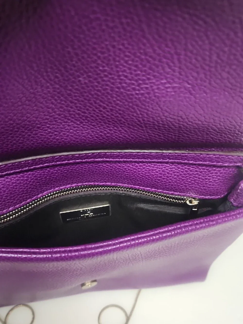 Carolina Herrera Purple Leather Clutch with Silver Chain